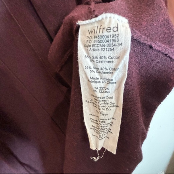 WILFRED Sz S Open Front Cardigan Silk Cotton Cashmere Blend With Pockets Aritzia - Picture 6 of 9